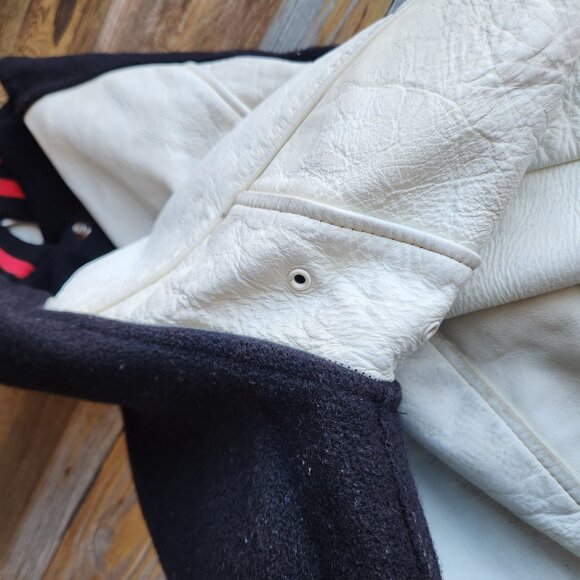 Vintage Lasley Knitting Co. Wool Leather Varsity Letterman Jacket Black White - Picture 5 of 12